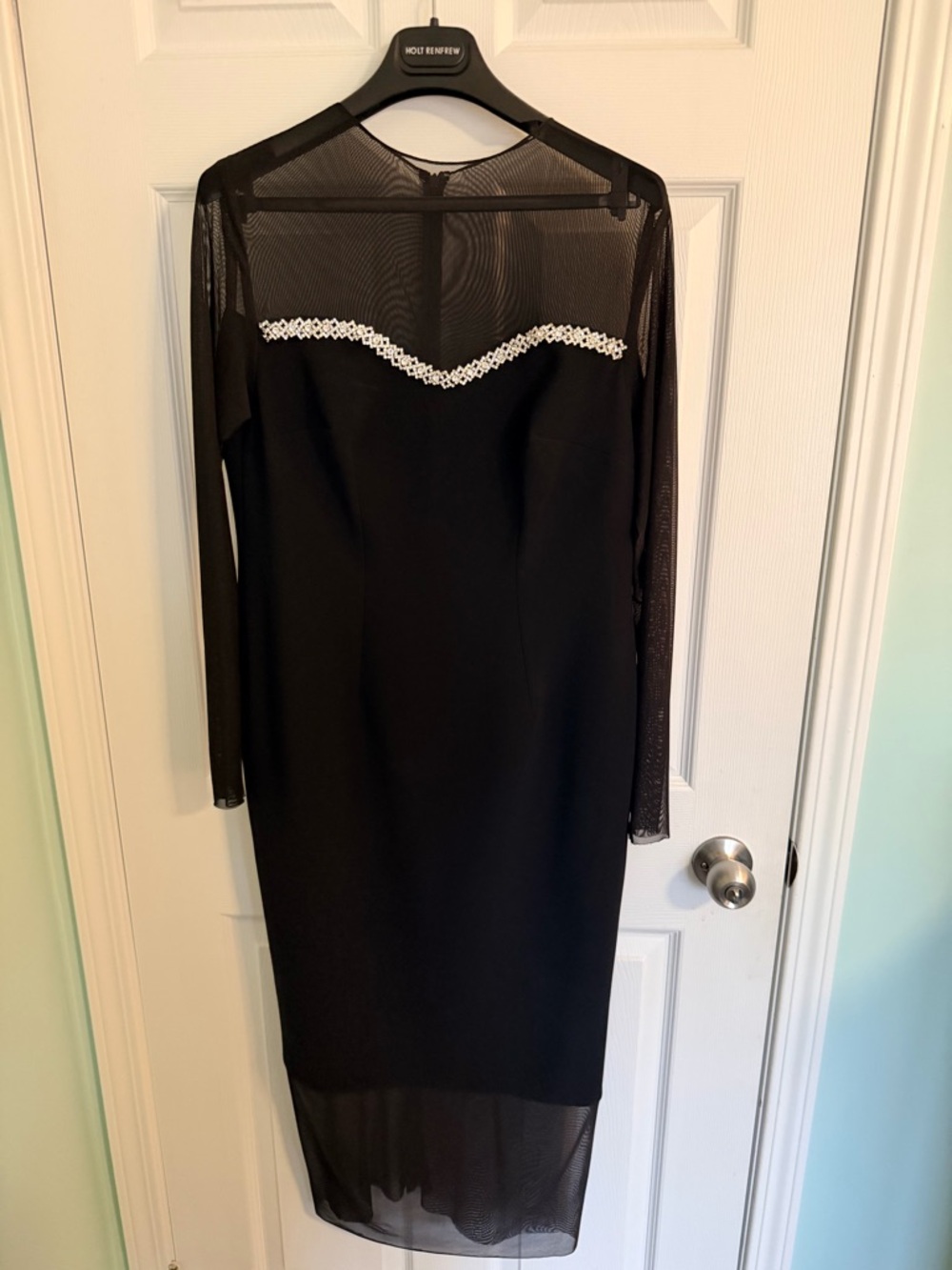 Custom Tomé Black Midi Dress with Crystal Trim and Sheer Mesh Details